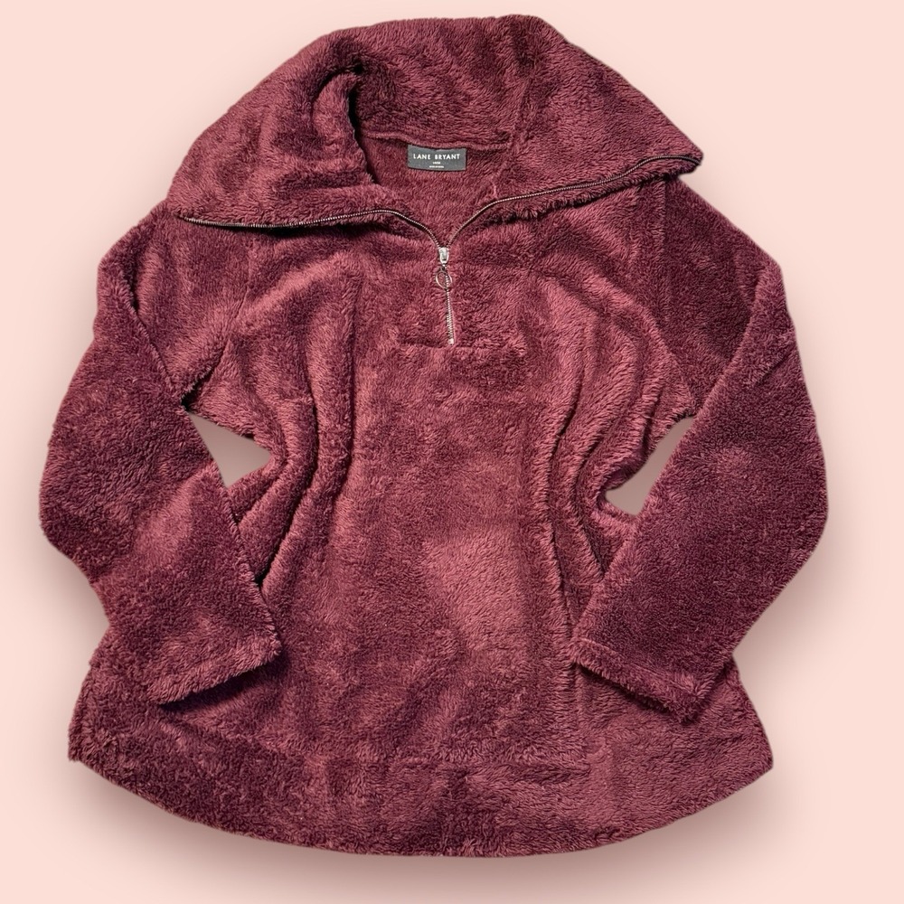 Lane Bryant Plush Fleece Pullover 1/4 Zip Jacket – Size 14/16‎ – Red